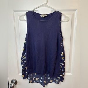 LOFT Sleeveless Top Blue Sweater Front Floral Flowy Back Women's Size XS
